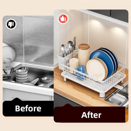 Multifunctional Dish Rack Sink Drain Tray Cutlery Storage Organizer Bowl Holder