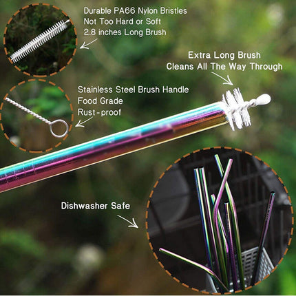 Reusable 304 Stainless Steel Straws Metal Drinking Washable Straw Brushes Set 2 - Aimall
