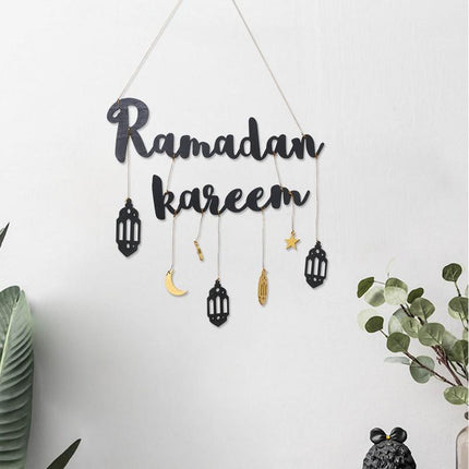 Ramadan Kareem Wooden Ornament Eid Mubarak Islam Mosque Party Hanging Decor Aimall