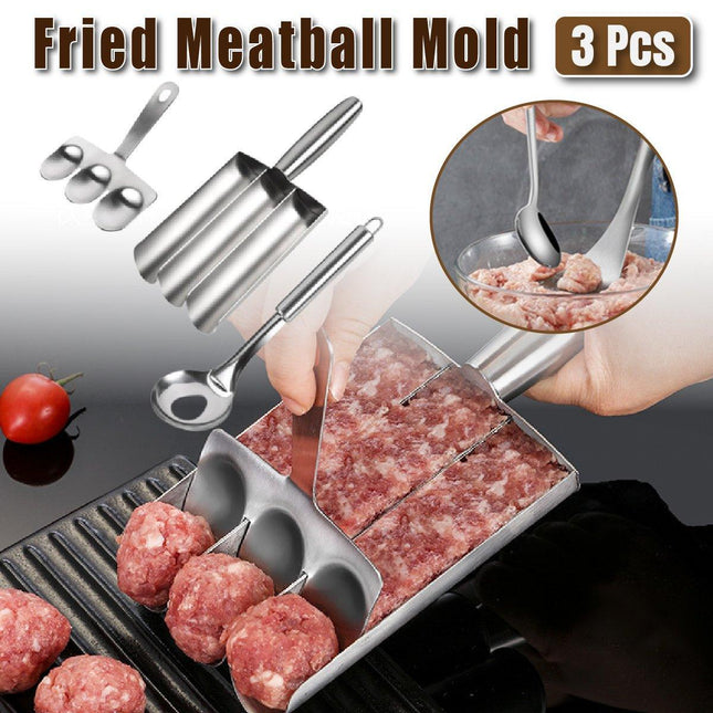 3PCS Stainless Steel Meatball Maker Fish Ball Mold Shrimp Slider Meat Tool