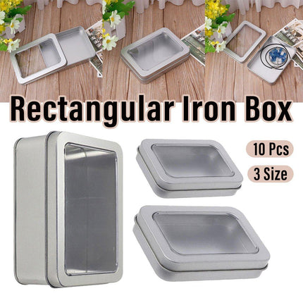 10pcs Metal Iron Box with Open Window Storage Rectangle Packaging Containers