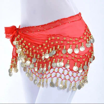 1X 3Rows Belly Dance Dancing Hip Scarf Belt Chain Skirt Golden Tone 98 Coin Bead - Aimall