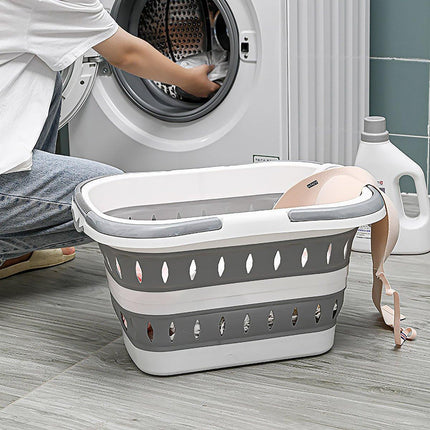 Large Folding Laundry Basket Plastic Dirty Clothes Hamper Blue Bathroom Storage