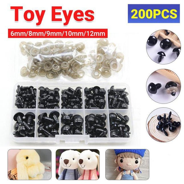 100x Teddy Plush Doll Black Plastic Safety Eyes DIY Toy Crafts Kit 6-12mm NEW - Aimall