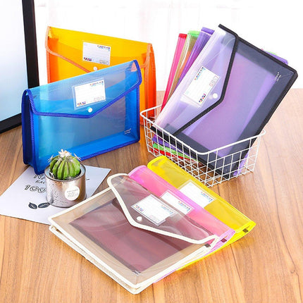 A4 Document Bag Plastic Clear Wallet Seal File Folder Paper Envelope Button Bag
