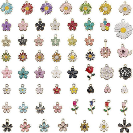 30PCS Assorted Gold Plated Enamel Flower Charms Pendant DIY For Jewelry Making - Aimall