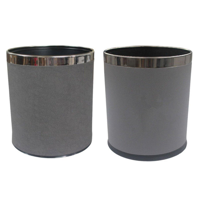 Durable Hotel Trash Bin Leather Wastebasket Office Room Metal Lining 26x22cm