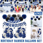 47pcs Blue Birthday Banner Balloon Set Party Decoration Blue Silver Paper Flower