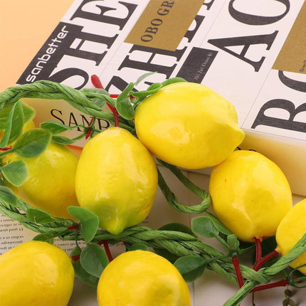 2pcs Artificial Yellow Lemon Hanging Decorations Fake Fruit Home Decor Set