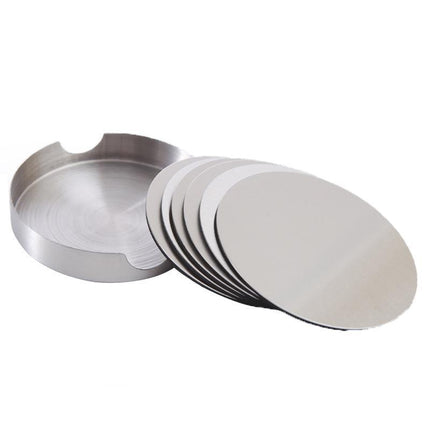 6xStainless Steel Coasters For Drinks With Holder Heat Resistant Cup Mat Pad Set - Aimall