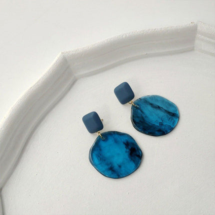 Elegant Blue Oil Drop Earrings Retro Fashion Silver Needle Jewellery Women