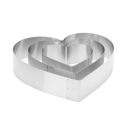 3X Stainless Steel Cake Mold 10/15/20cm Heart Baking Cake Ring For Mousse Party
