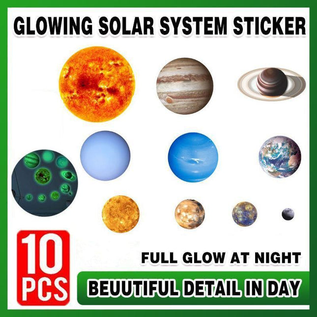 Glow In The Dark Solar System Wall Sticker 10 Planet - Aimall