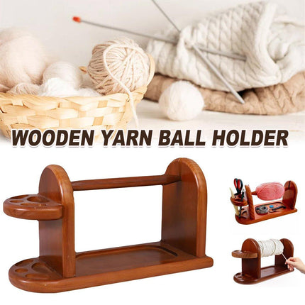 Wooden Yarn Spindle Holder with Scissors Organizer Solid Wood Knitting Tool Rack