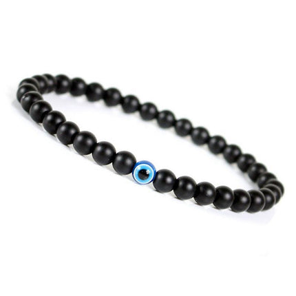Turkish Greek Evil Eye Bracelet 6mm Elastic Cord Black Bead Handmade Unisex - Aimall