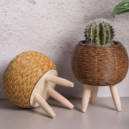 Indoor Rattan Trellis Planter Tabletop Plant Container Straw Planter for Home
