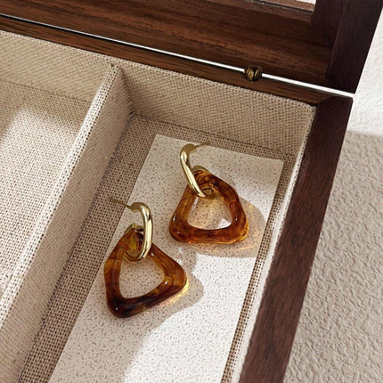 Retro Geometric Triangle Coffee Beige Earrings Women Girls Trendy Fashion