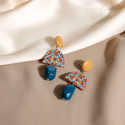 Vintage Yellow and Blue Clashing Earrings Irregular Geometric Style Jewelry