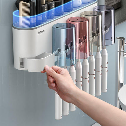 Bathroom Wall Mounted Toothbrush Holder Toothpaste Stand Storage Rack With Cup - Aimall