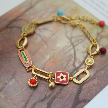 Chinese Vintage Colourful Flower Bracelet Simple Hand Jewelry for Women