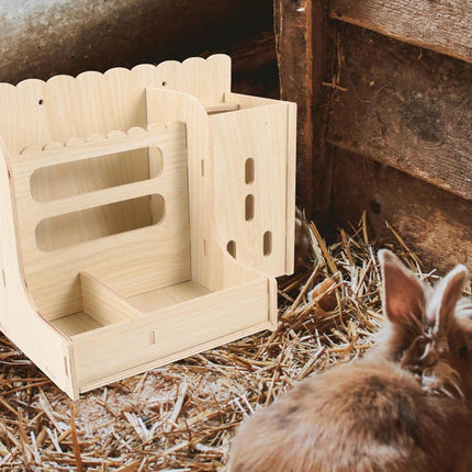 Wooden Feeder Stand Rabbit Guinea Chinchilla Food Basin Multi-Function Kettle