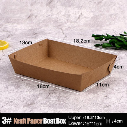 500PCS Kraft Cardboard Food Disposable Tray Brown Party Chips Takeaway Container Aimall