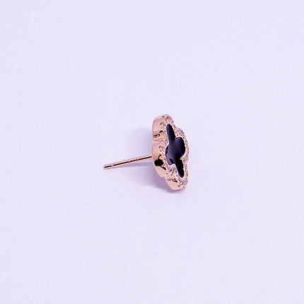 Sterling silver needle women's black four-leaf clover earrings