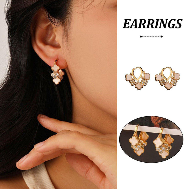 Original Fashion Simple Zircon Four-leaf Clover Earrings Luxury Elegant