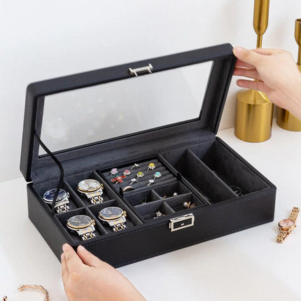 Black Single Layer Watch Box Jewellery Organizer for Watches and Accessories