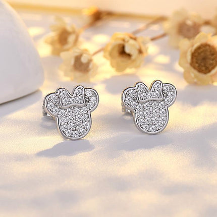 Cute Mouse Girls Clear Crystal Earrings Iced Out Cute Lady's Gift Accessory - Aimall