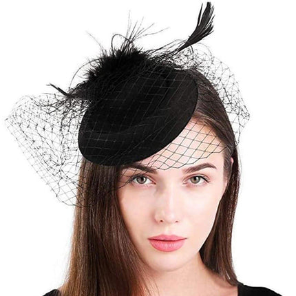 Women Retro Feather Bridal Veil Headwear Festival Stage Top Hat Hair Accessories