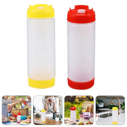 16oz Plastic Sauce Dispenser Bottles Large Capacity Double-ended Squeeze Bottles - Aimall