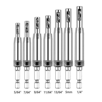 7-Piece Centre Drill Bits Set Self Centering Hinge Hole Drilling 1/4" Hex Shank - Aimall