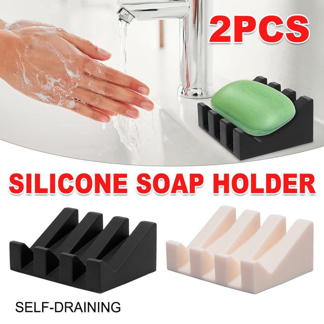 2PCS Silicone Soap Dish Holder Set Non-Slip Draining Soap Box Washable Pad Tray
