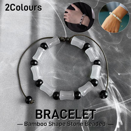 Bamboo Shape Stone Beaded Bracelet Adjustable Hand Rope Natural Stone Fashion - Aimall