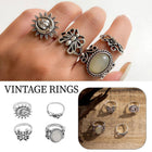4pcs Butterfly Gem Ring Set Retro Sun Relief Rings Women Fashion Jewelry