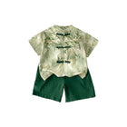 Summer Chinese-style Boys Green Short-Sleeved Shirt Short Pant Two-Piece Thin