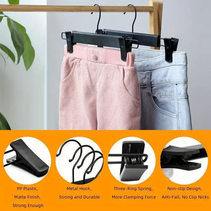 20pcs Black Plastic Pants Hanger Trousers Clips Durable Non Slip Clothes Hanger