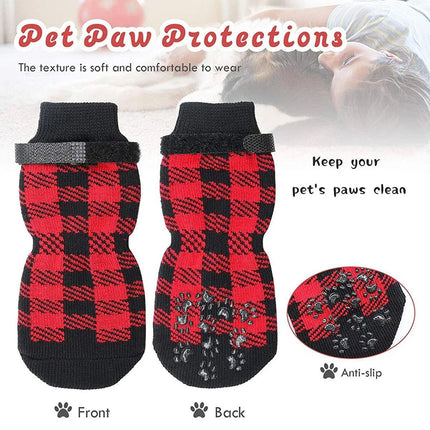 4pcs Christmas Pet Dog Socks Anti-Slip Warm Knit Socks for Small Medium Dog Cat