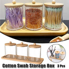 3pcs/set Cotton Swab Holder with Vanity Tray Clear Apothecary Jar Wood Lids