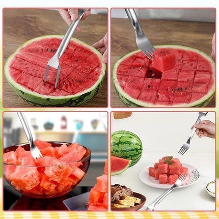 Multifunctional Watermelon Fork Slicer Cutter Stainless Steel Fruit Fork Tools - Aimall