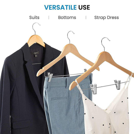 10 Pcs Wooden Non-Slip Wide Shoulder Clothes Hanger with Clip for Hotel Wardrobe