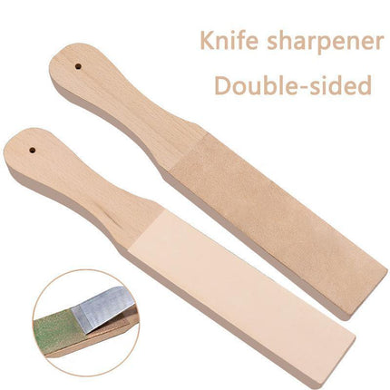 Dual Sided Leather Blade Strop Cutter Razor Sharpener Polishing Wooden Handle HG - Aimall