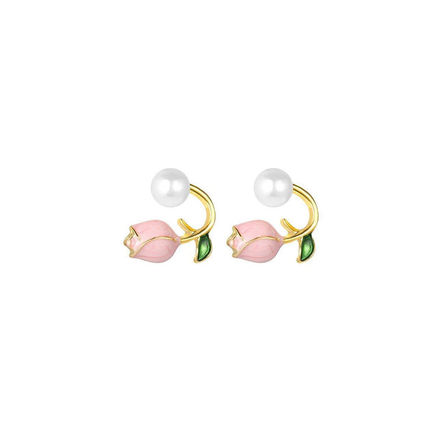 Simple Tulip Pearl Earrings Elegant Women Jewelry Fashion Trendy Stud Earrings