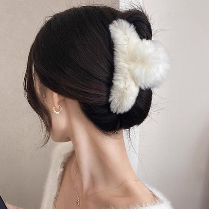 Large Plush Hair Claw Imitation Fur Big Shark Clip Faux Rabbit Fur Hair Clip - Aimall