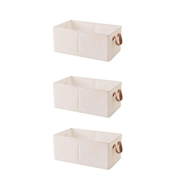 3PCS Cotton Linen Storage Box Set Foldable Washable Bedroom Wardrobe Organizer