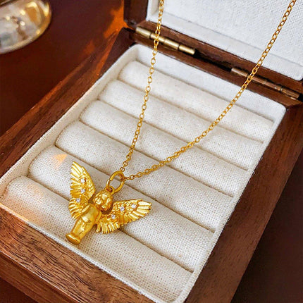Elegant Zircon Angel Necklace Retro Fashion Clavicle Chain Luxury Jewelry