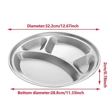 4pcs Stainless Steel Round Dinner Plates 4 Compartment Food Serving Trays Set