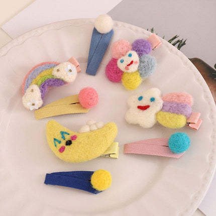 Cute Rainbow Moon Hairpin with Fabric Felt Ball Fashion Hair Accessories Gift