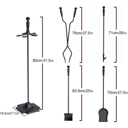 5PCS Grillz Fireplace Tool Set Fire Place Tools Poker Brush Shovel Stand Tongs